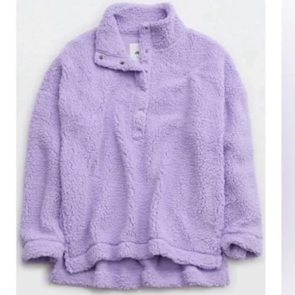 aerie Jackets & Blazers - Aerie Cozy Sherpa Fleece Quarter Snap Fleece Size Small